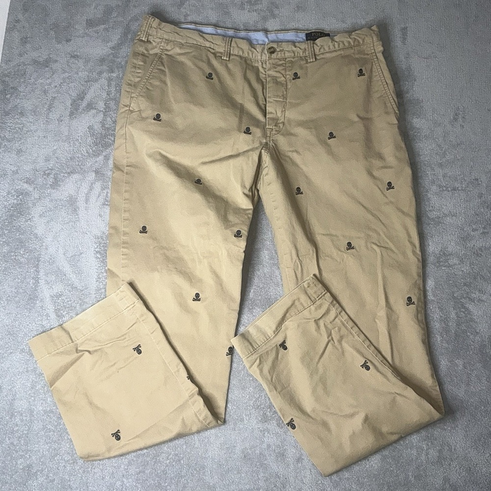 Polo Ralph Lauren Skull Crossbones Embroidered Straight Fit Chino Pants 38x34